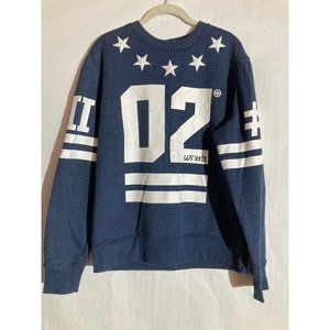 WT 02 Navy Blue Crew Neck Pullover Rubber Star Accent Unisex Sweater Size L